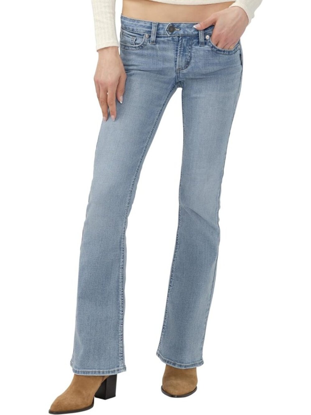 Stylish Women's Low Rise Slim Bootcut Jeans in Silver Wash - Perfect Fit!